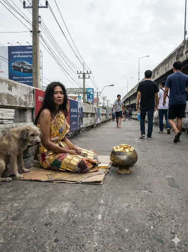 สาวสวยคนไทยใส่ชุดไทยที่ทำจากทองคำแท่ง